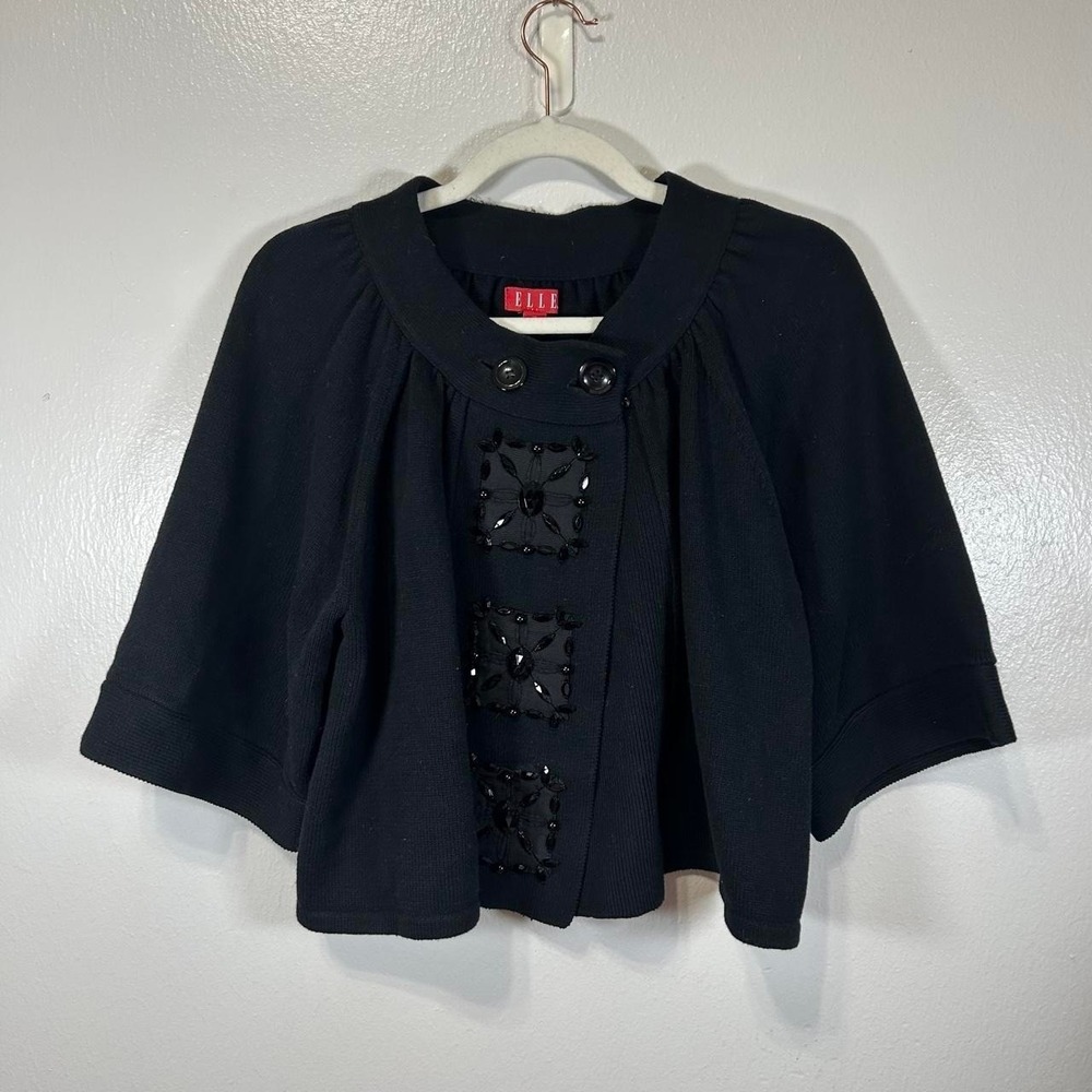 Y2K Elle Cropped Capelet Cardigan Rhinestones Womens XL Whimsygoth Embellished‎